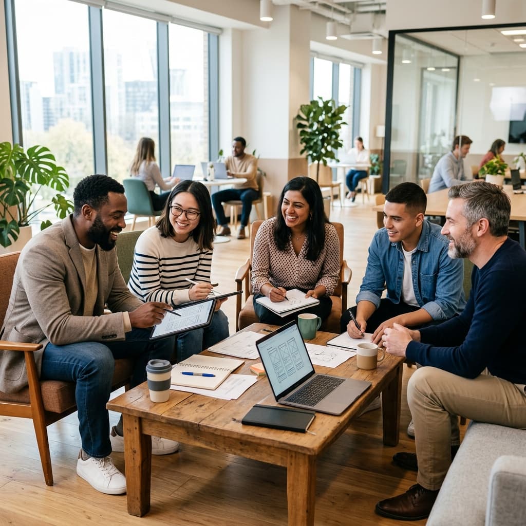 Diverse Colleagues Collaborating Around Coffee Table